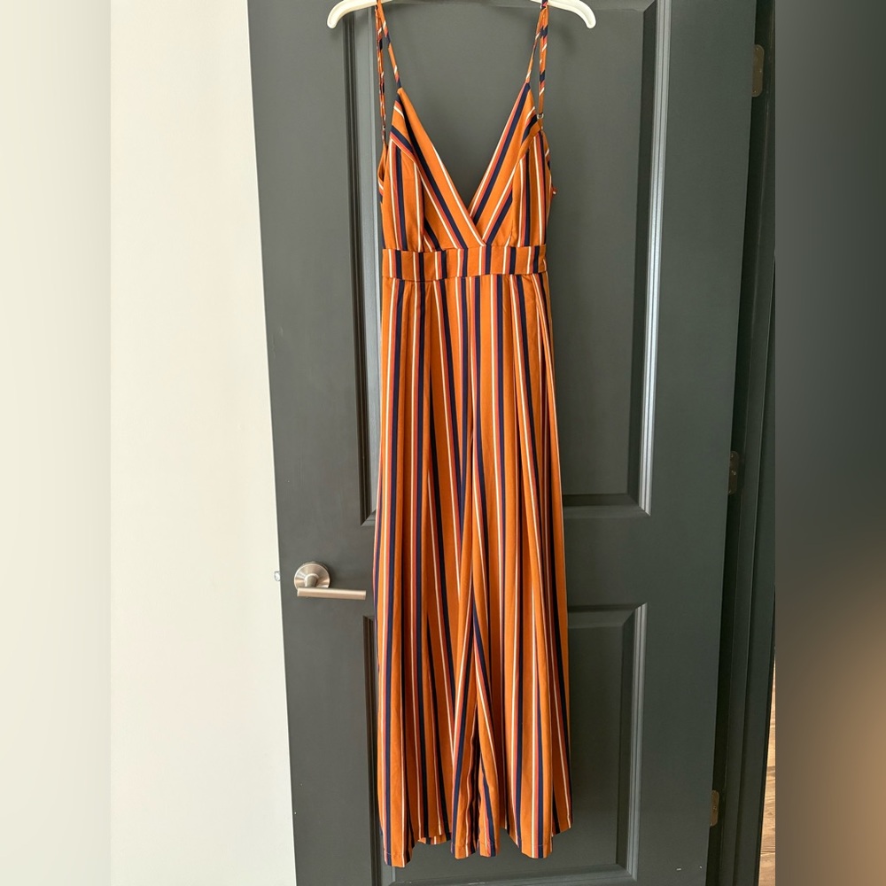 Striped Orange V-Neck Jumpsuit